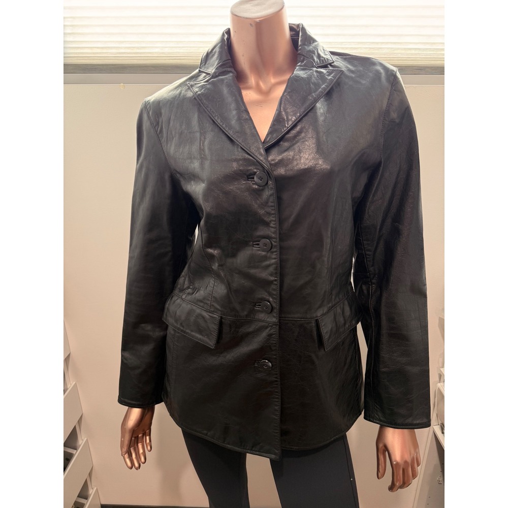 Vintage Y2K 2000 GAP Black Leather Suit Blazer Jacket 4-Button Coat Retro/S